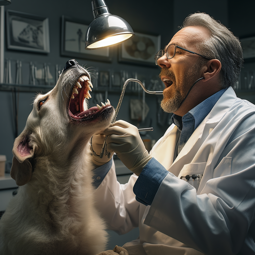 Собака на осмотре у ветеринара-стоматолога