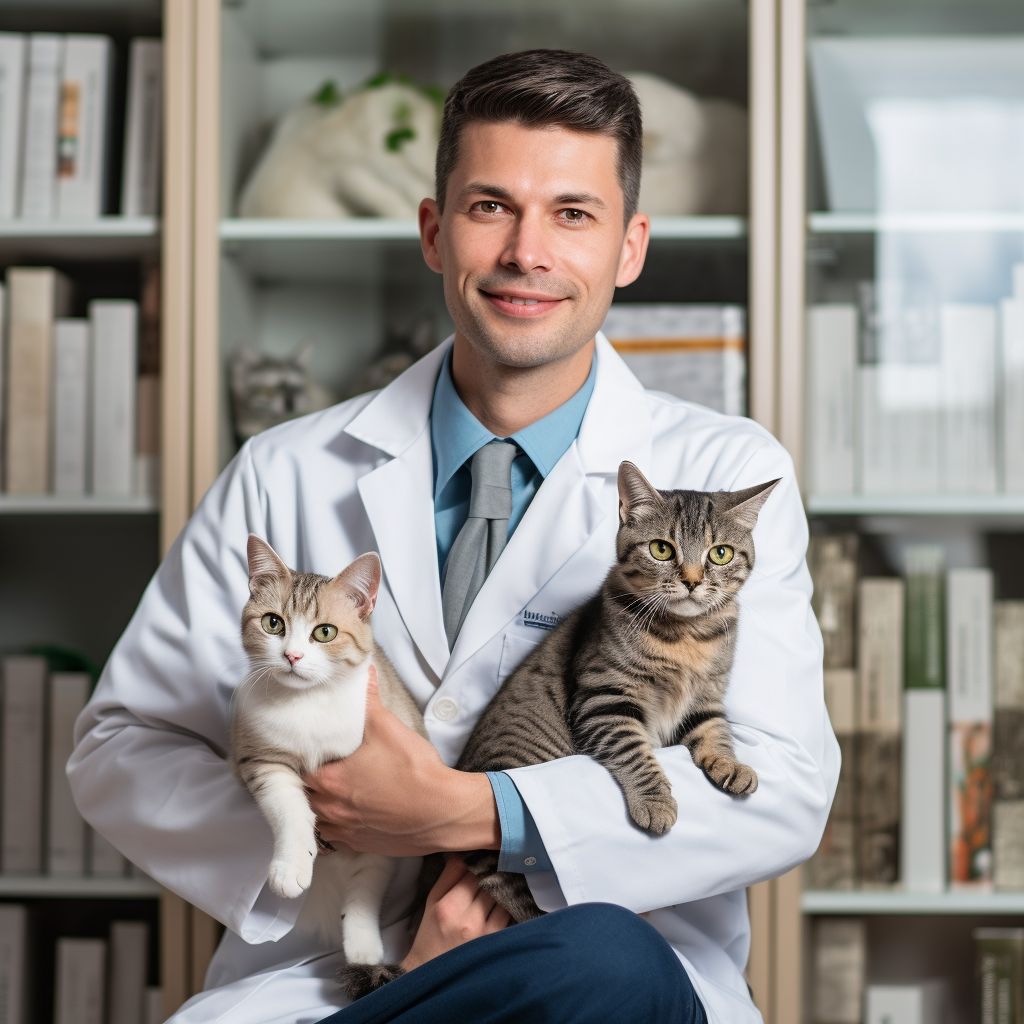 Ветеринар держит двух кошек