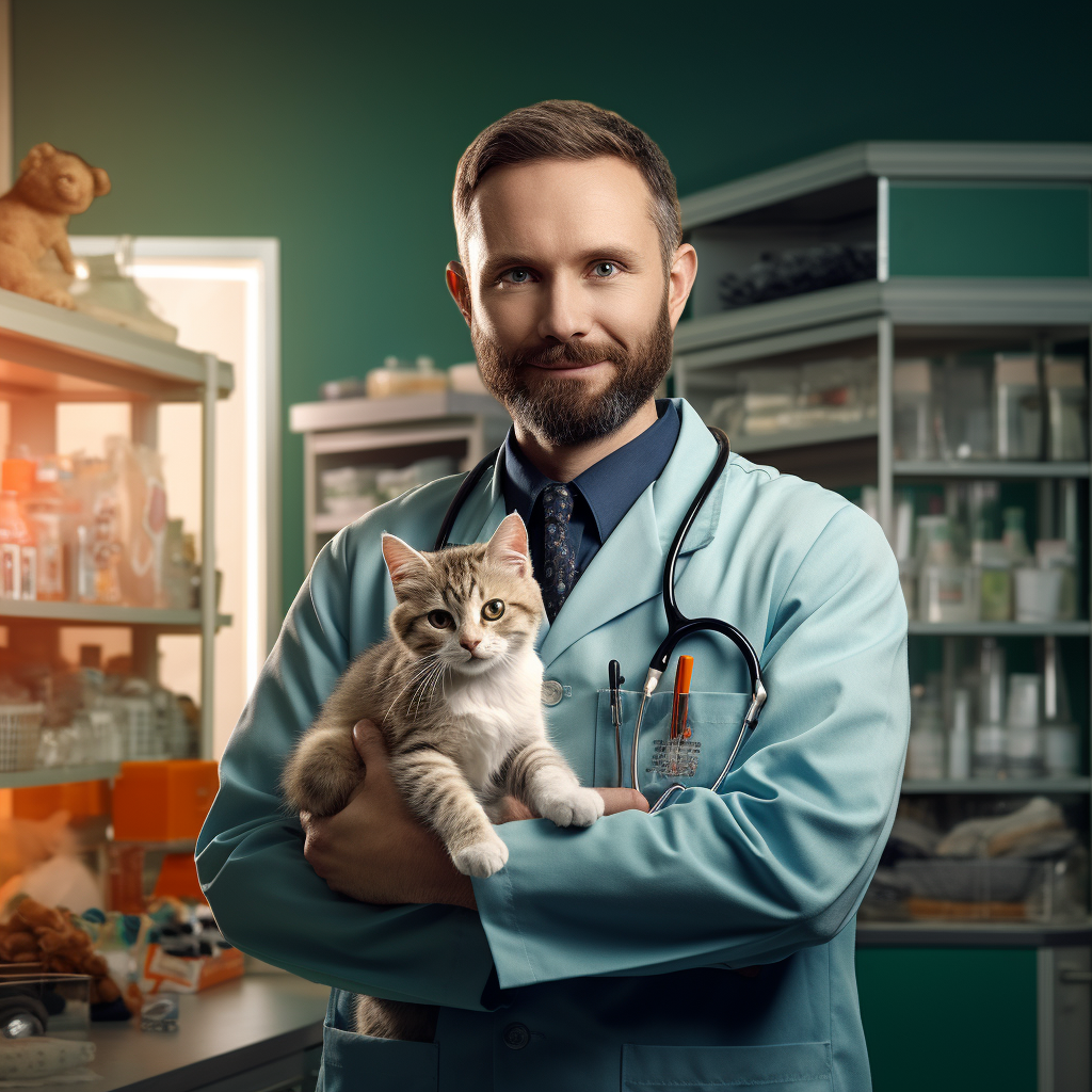 Ветеринарный врач с кошкой на руках