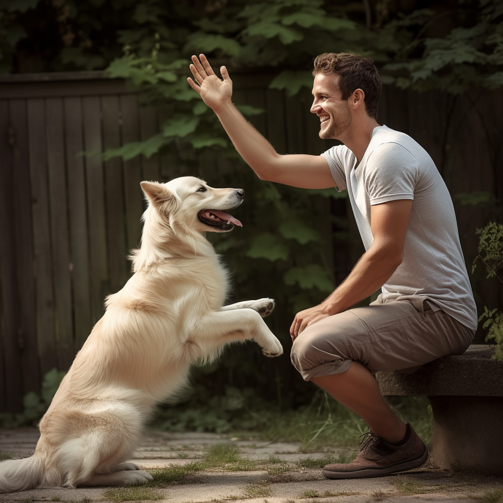 Дружелюбная сцена встречи собаки и человека