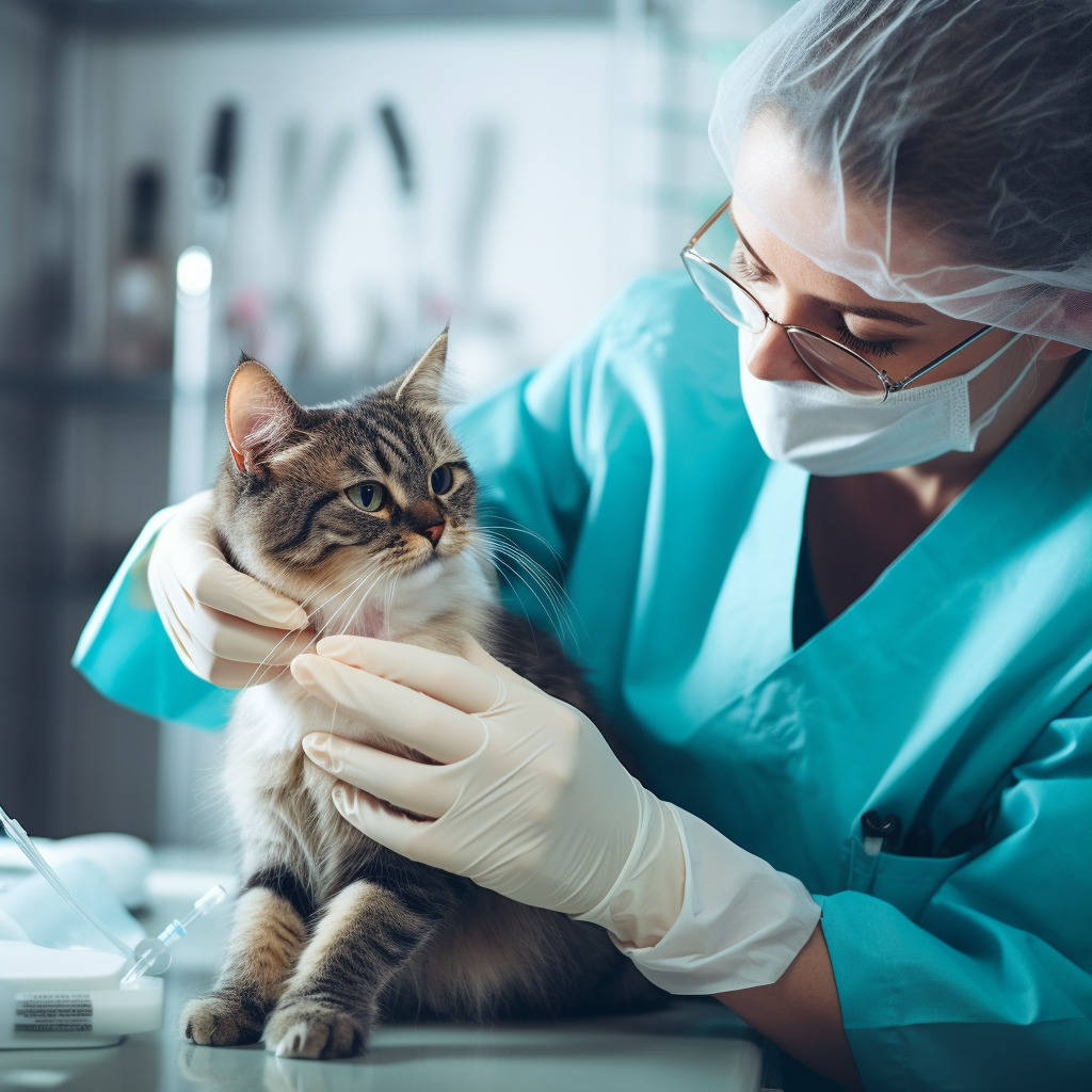 Кошка на осмотре перед прививкой