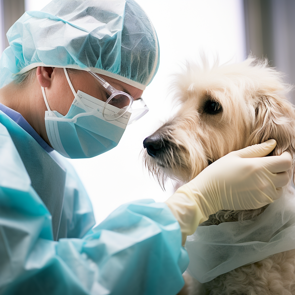 Ветеринар обследует собаку